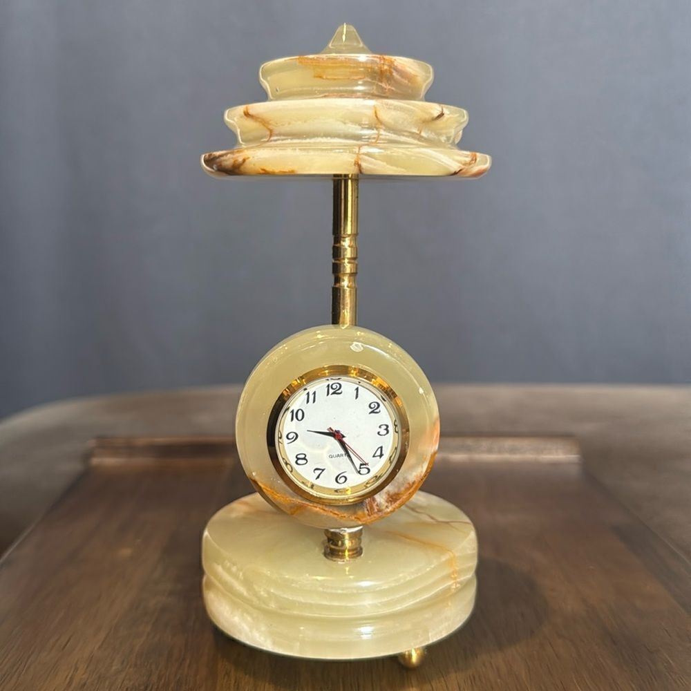 Carved Natural Stone Decorative Umbrella Clock Gift Desk or Mantle Decor NEW
